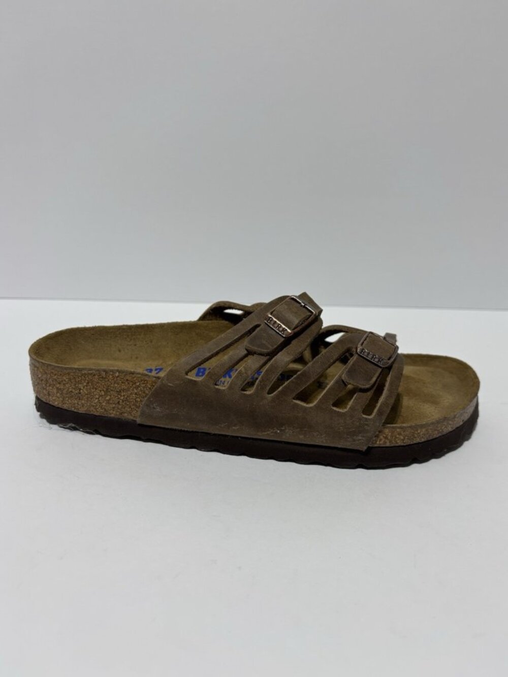 Birkenstock Brown Suede Slide Sandal with Dual Buckles